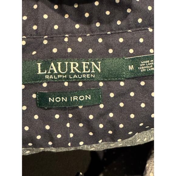 Lauren Ralph Lauren Non Iron navy white Polka Dot cotton Button Up size medium - Picture 9 of 12
